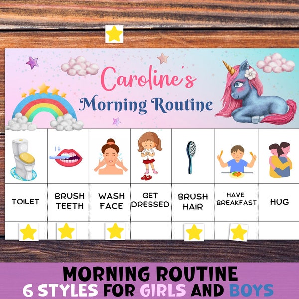 Unicorn Morning Routine Chart for Toddler. 6 Printable Morning Routine for Kids. Checklist for kids. Parenting tools.