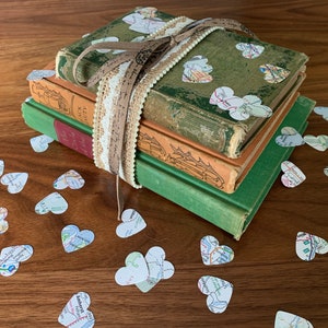 Map Heart Shaped Confetti - Small Paper Hearts - Wedding Table Decor - Upcycled Atlas