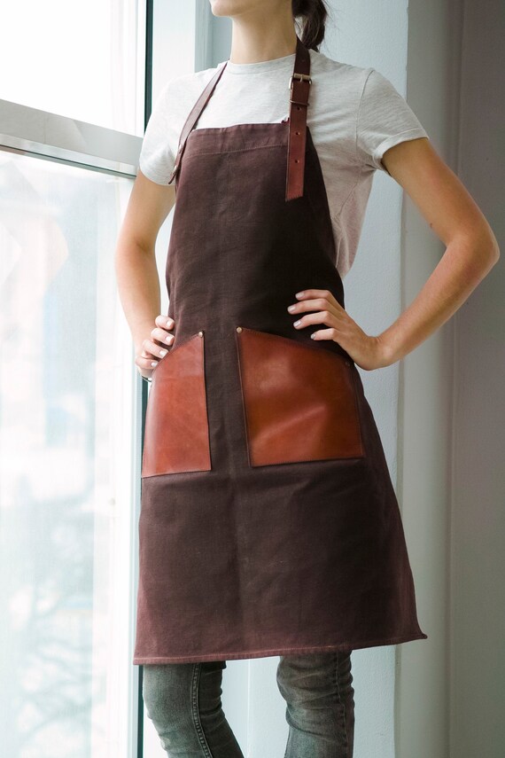 Waxed canvas apron with leather belts and pockets Etsy