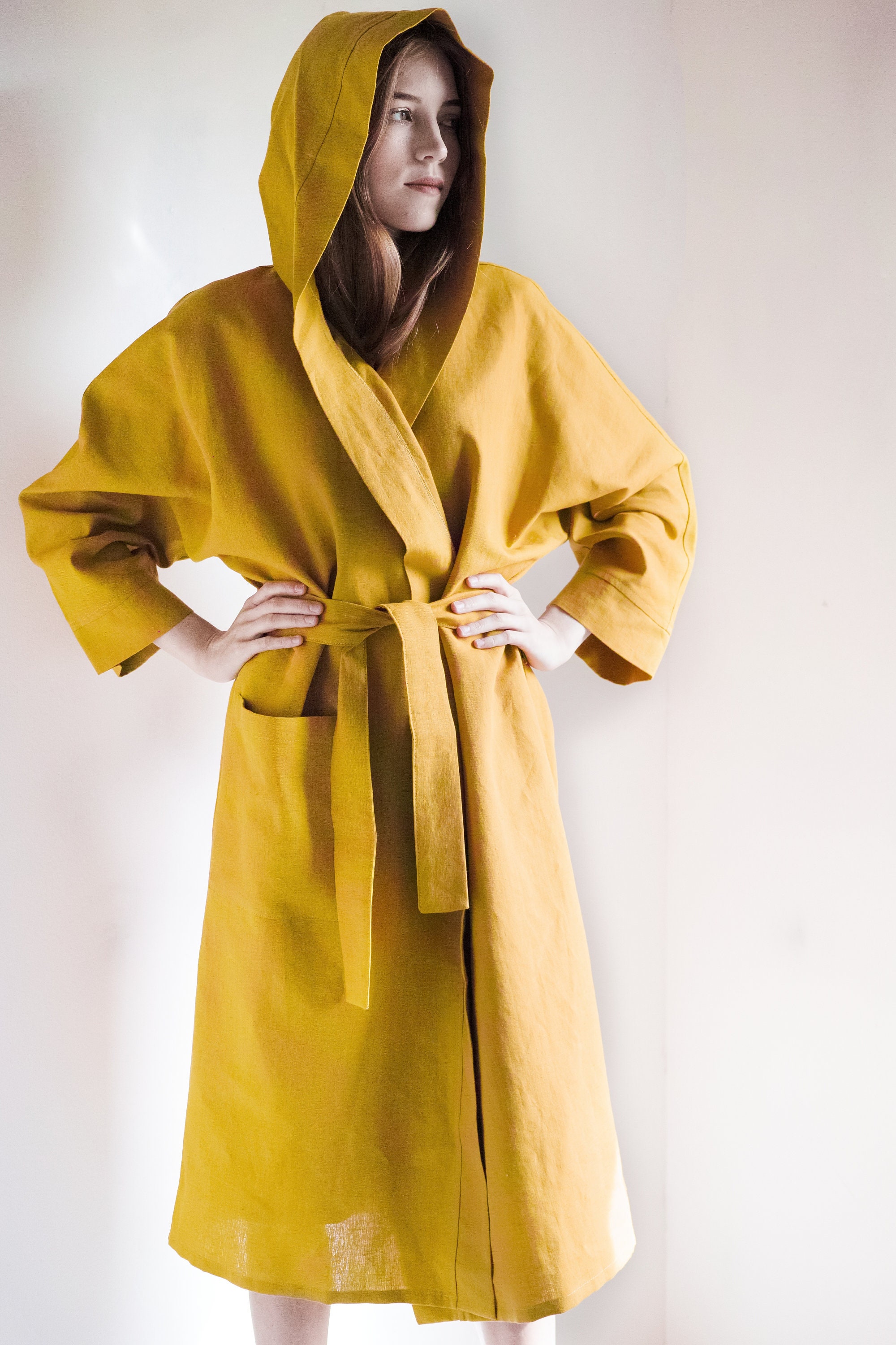 Hooded linen bathrobe Etsy
