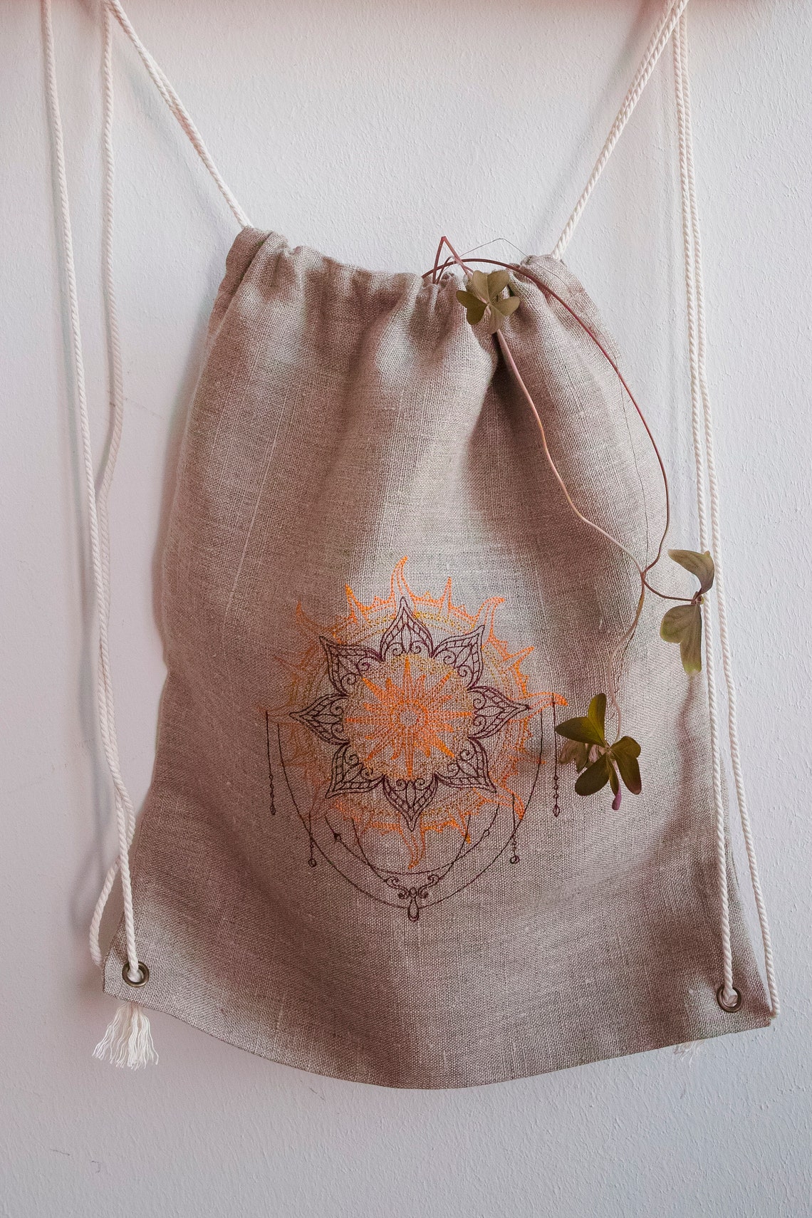 Linen backpack / linen summer bag / embroidered backpack / Etsy