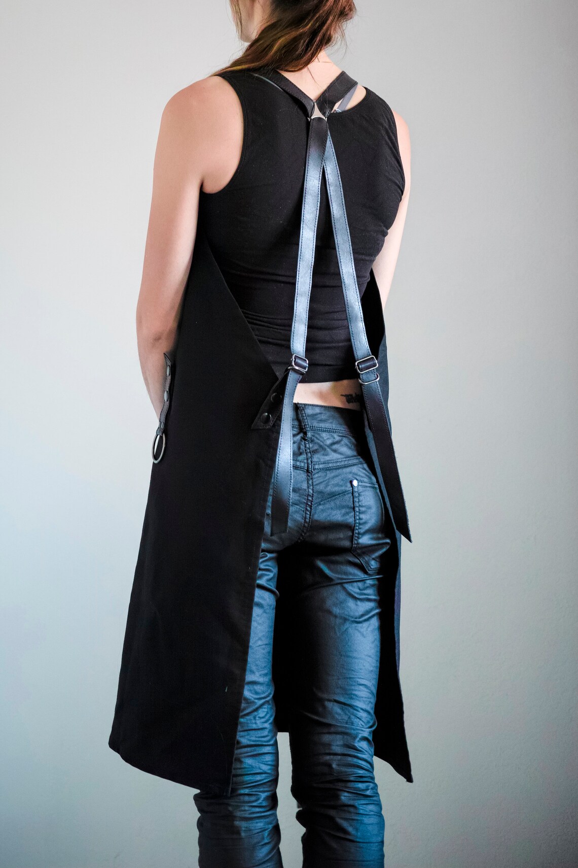 Black canvas apron with leather straps tattoo aprons artist Etsy