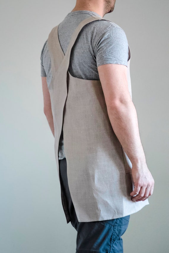 Japanese Crossback Men Linen Apron Etsy