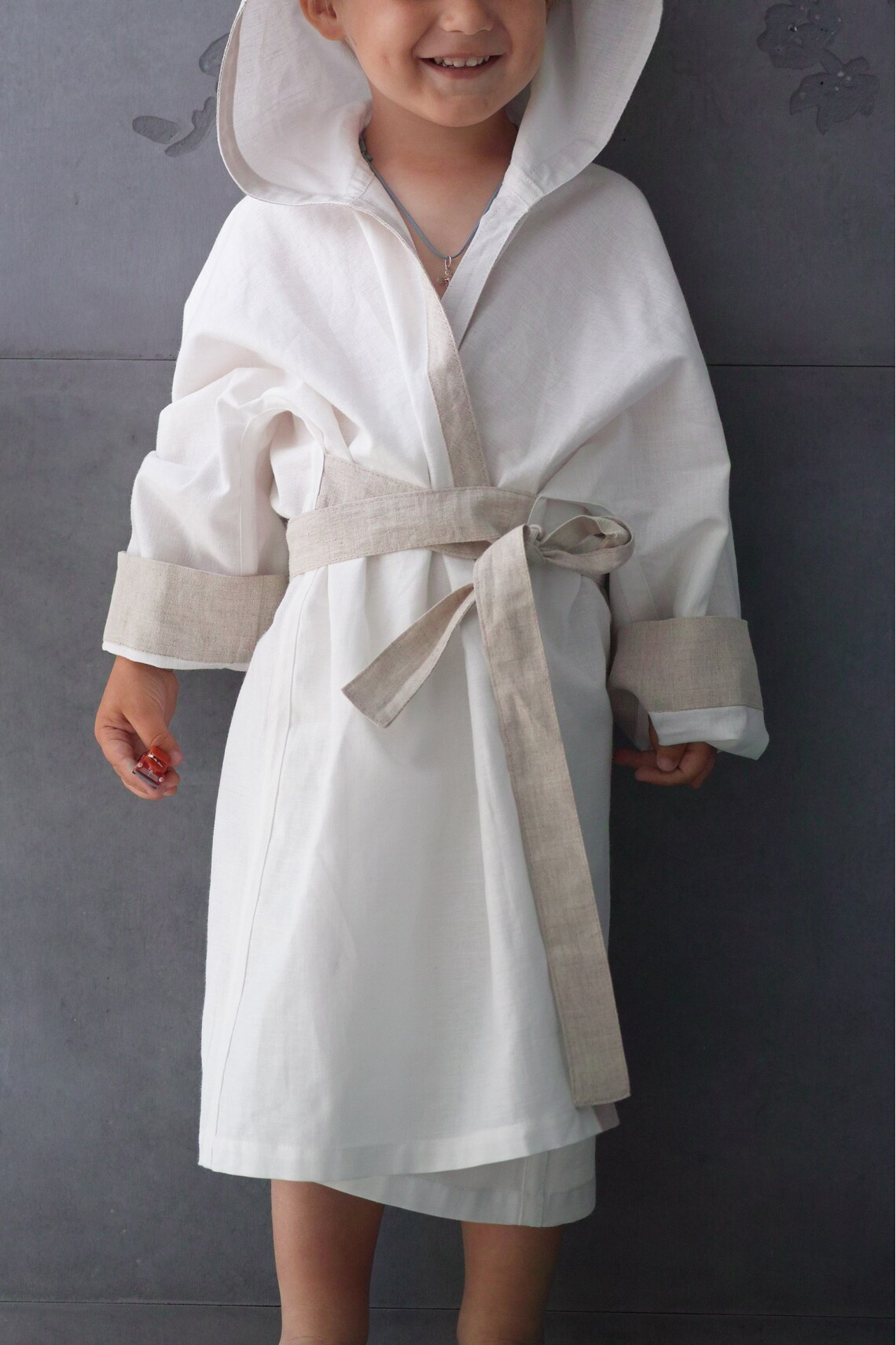 Personalized Kids Bathrobe White Linen Kids Bathrobes With Etsy