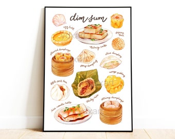 Dim Sum Art Print | Shrimp Dumplings, Asian Food, Cuisine, Kitchen Print, Home Decor