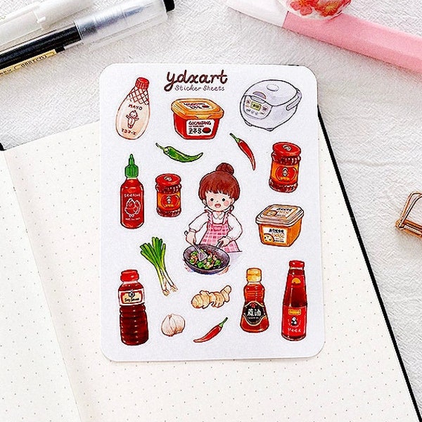 Asian Cooking Essentials Sticker Sheet | Food Stickers, Condiments, Kitchen Pantry