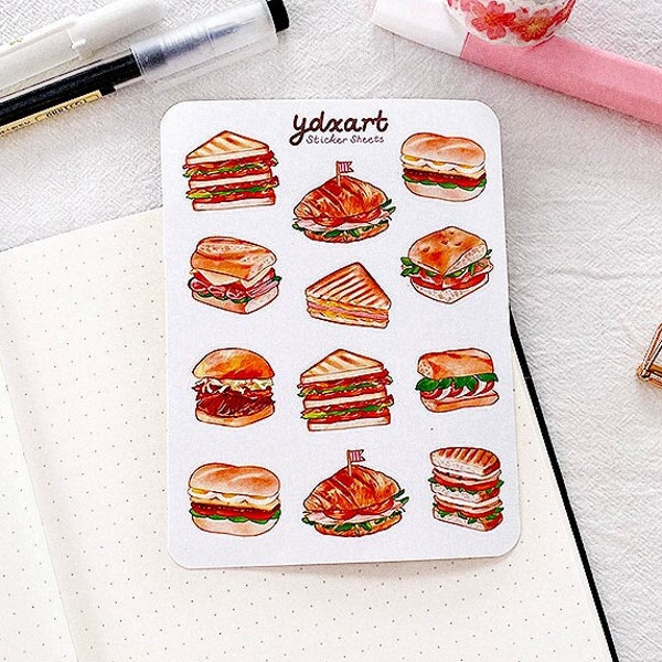 Bistro Bites Sticker Sheet | Sandwiches, Lunch, Meal Tracking Stickers, Realistic Food Art