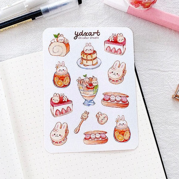 Bunny Cafe Sticker Sheet | Desserts, Cute Sweets