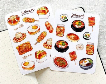 Korean Food Sticker Sheet | Korean Rice Bowl, Spicy Rice Cake, Garlic Bread, Egg Sandwich