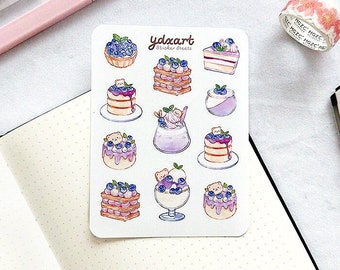 Blueberry Desserts Sticker Sheet | Cute Cafe Sweets