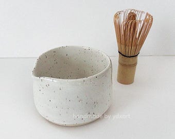 Handmade Small Ceramic Matcha Bowl | Speckled White, 350mL (11.8 fl oz)
