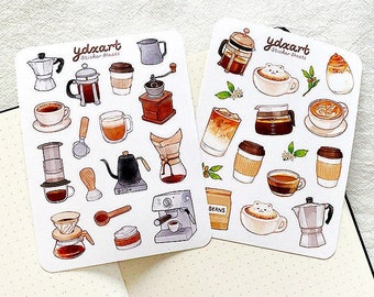 Coffee Essentials Sticker Sheet | Espresso, Pour-over, French Press, Coffee Lovers Gift