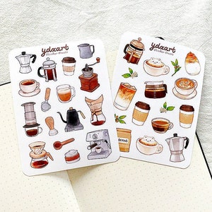 Feuille d'autocollants Coffee Essentials | Espresso, Verser, Presse française, Cadeau pour les amateurs de café