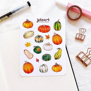 Feuille d'autocollants citrouilles | Autocollants d'automne, Automne