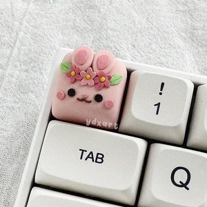 Pink Bunny Keycaps | Handmade Clay Artisan Keycaps