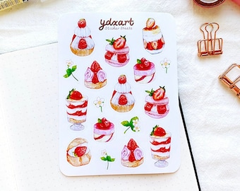 Strawberry Desserts Sticker Sheet | Cute Food, Desserts, Cake, Tart, Mousse