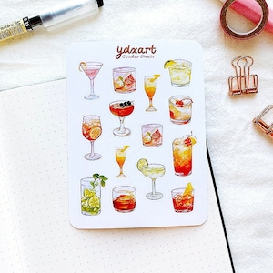 Foglio di adesivi per cocktail / bevande, feste, colorate