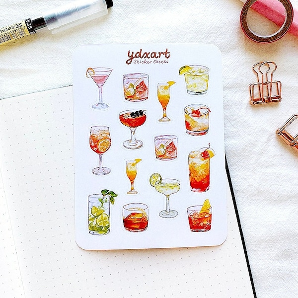 Cocktails Sticker Sheet | Drinks, Party, Colourful
