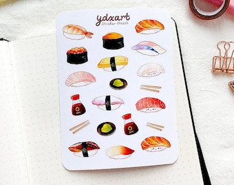 Sushi-stickervel | Japans Aziatisch eten, tonijn, zalm, gegrilde paling
