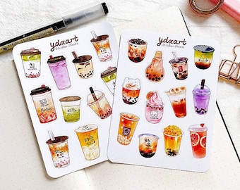 Bubble Tea Sticker Sheet | Asian Drinks, Food Sticker, Matcha