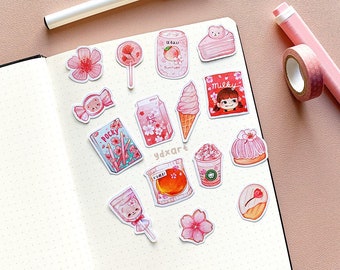 Cherry Blossom Sweets Washi Stickers | Pink and Magenta Stickers, Desserts