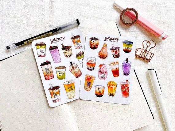 Bubble Tea Sticker Sheet | Asian Drinks, Food Sticker, Matcha