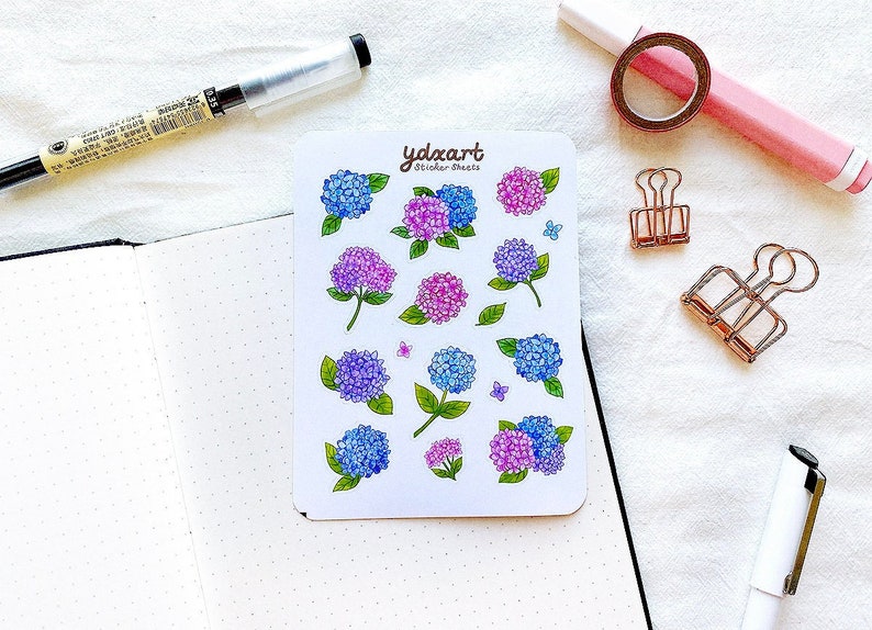 Hortensia-klistermärkesark | Blommiga klistermärken bild 1