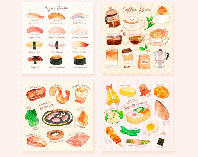 Food Menu Prints | Asian Food, Nigiri, Sushi, Coffee, Latte, Espresso, Wall Art, Decoration, Home Decor