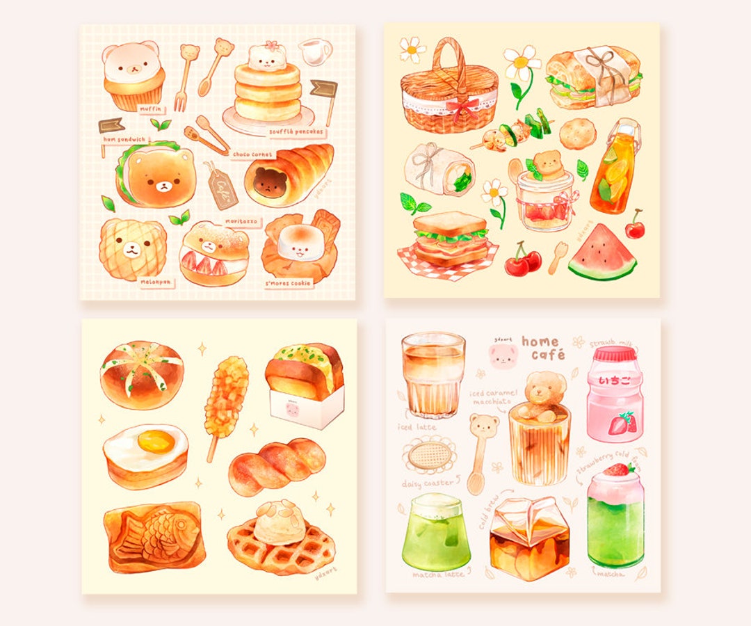 Cute Food Menu Prints Home Cafe, Summer Picnic, Korean Street Food