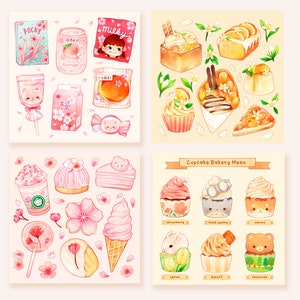 Dessert Menü Drucke | Asiatisches Essen, Kirschblüte, Snacks, Japanisch, Rosa, Cupcakes, Wandkunst, Dekoration, Wohndekor