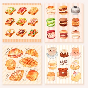 Cafe Menu Prints | Asian Food, Cakes, Croissants, Bread, Cute Art, Wall Art, Decoration, Home Decor