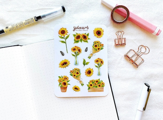 Sunflower Sticker Sheet | Floral, Flower Stickers