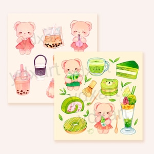 Cute Bear Prints | Matcha, Room Decor, Latte, Bubble tea