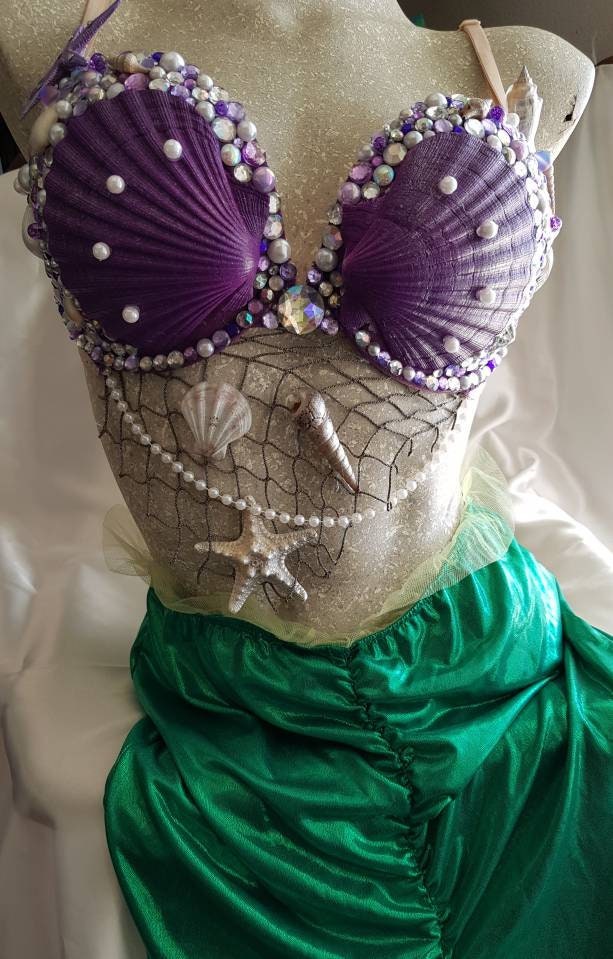 The Little Mermaid Under the Sea Bling Seashell Top Ariel Costume Rave Bra  -  UK