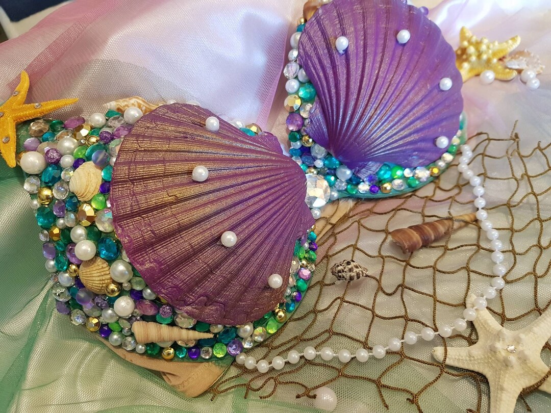 Ariel's Grotto Bling Bra~ Mermaid Seashell Bra ~ Mardi Gras ~ Rave Bra ...
