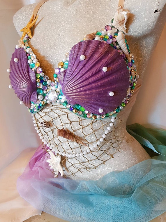 Custom Made Mermaid Bra, Seashell Bra, Shell Bra, Rave Bra, Mermaid Costume  -  UK