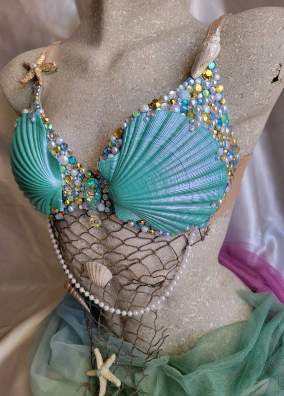 Reggiseno Bling Goddess of the Sea ~ Reggiseno sirena verde acqua ~  Reggiseno conchiglia ~ Reggiseno Rave - Etsy Italia