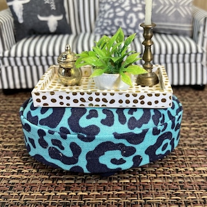 Dollhouse Ottoman Oval - Blue Leopard Print