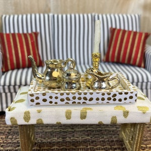 Dollhouse Bench/Ottoman - Gold and White