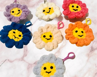 Crocheted Flower Plushie Retractable Keychain