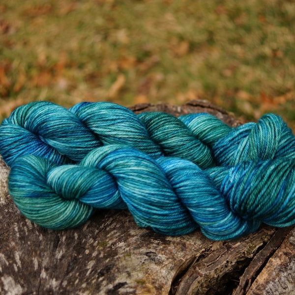 Hand Dyed Yarn - Blue-Green Crayon - worsted weight