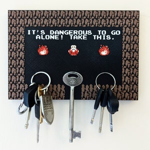 Legend of Zelda magnetic key holder wall art: Retro keyring hanger hook holder gamer decor pixel 8-bit It's dangerous to go alone! Take this