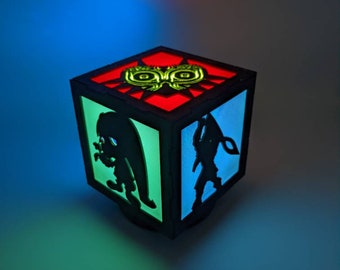 Majora's Mask light box - Legend of Zelda deku scrub goron zora fierce deity majoras mask link cube lantern night rotating display RGB LED