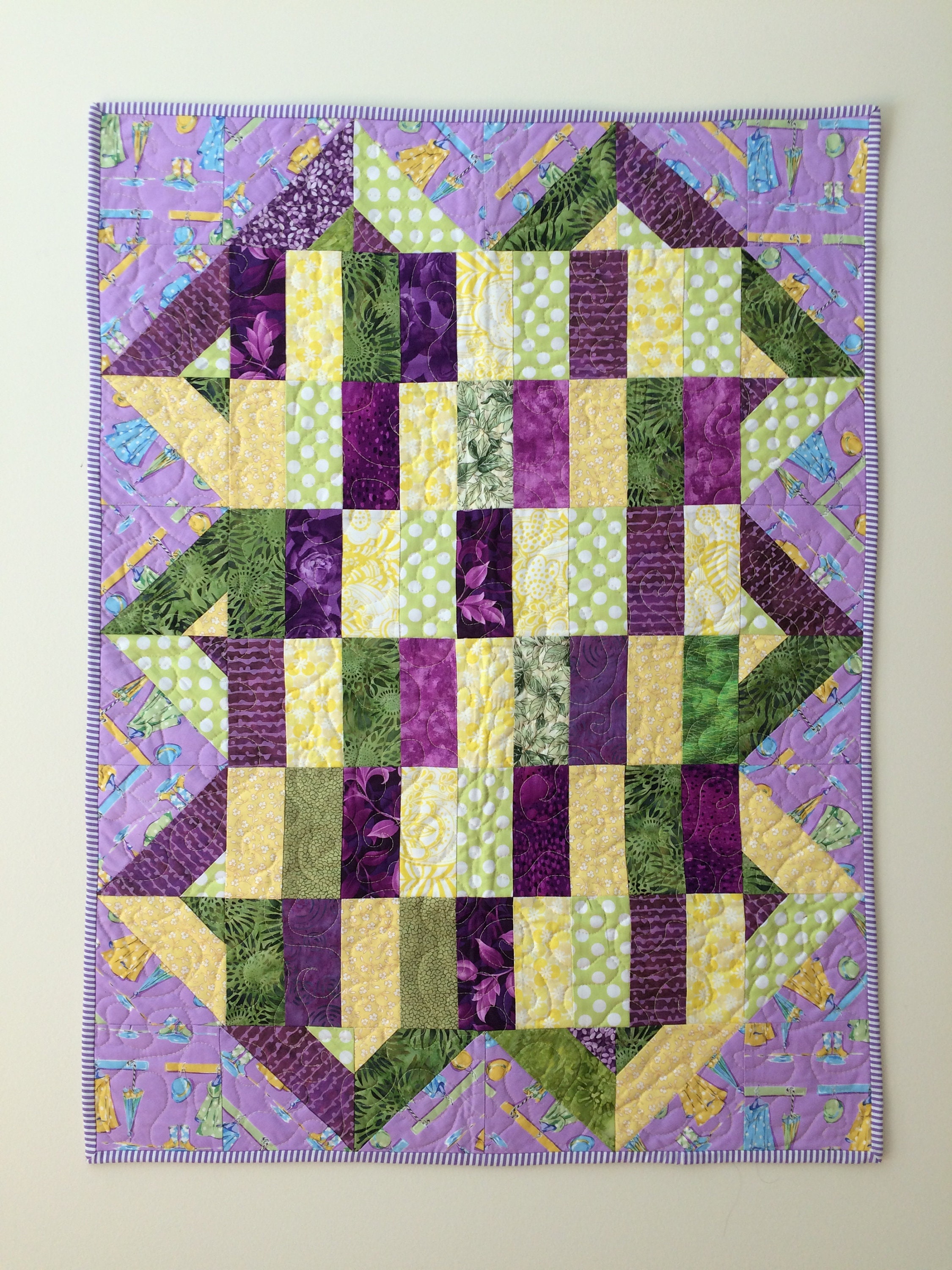 Lovely Baby Quilt Purple yellow green quilt small quilt 2 Etsy