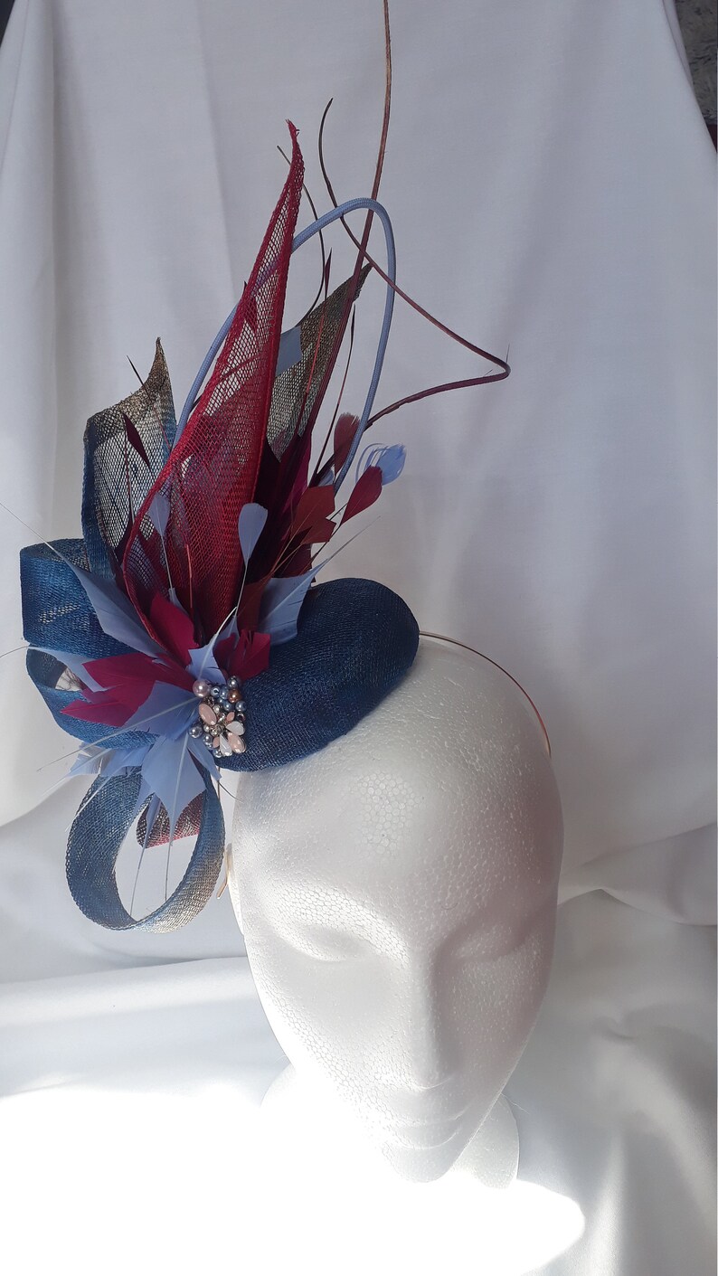 blue and crimson fascinator