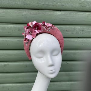 Pink , rose, and Dusty rose, shimmering gold  halo crown fascinator, headband