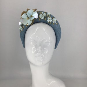 Powder blue, gold halo crown headband fascinator