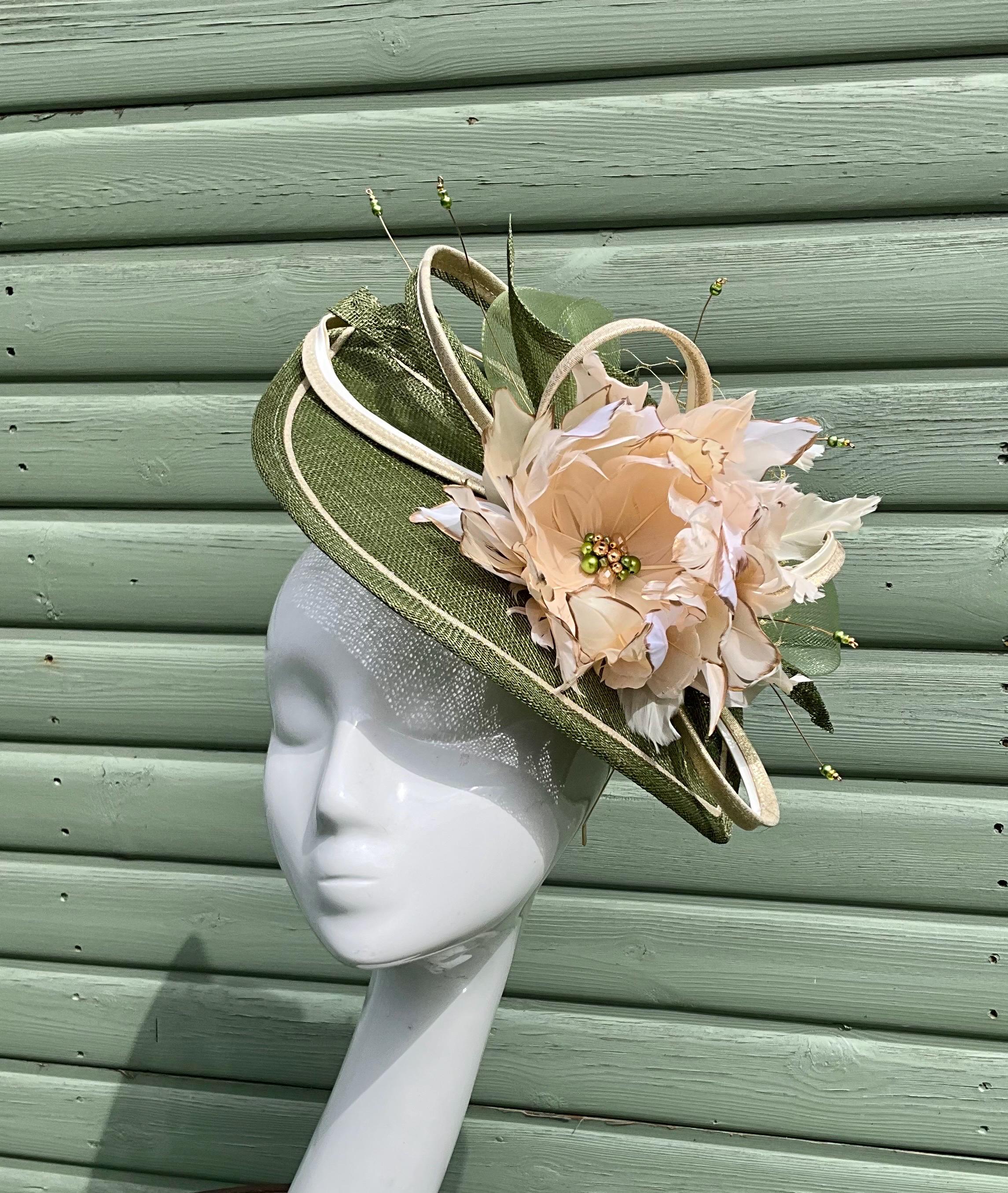 Olive Green and Ivory Fascinator - Etsy display picture 3