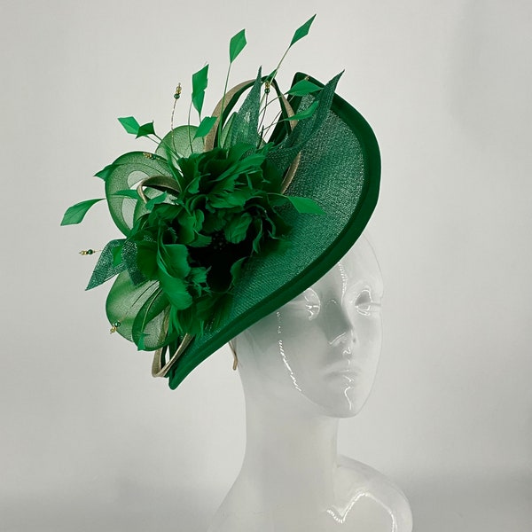 Green, Bottle green and gold  fascinator