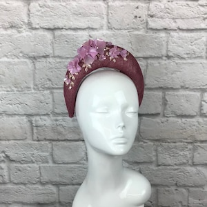 Dusty rose, Damson, mauve, rose gold leaf and flower halo crown, headband, headpiece fascinator